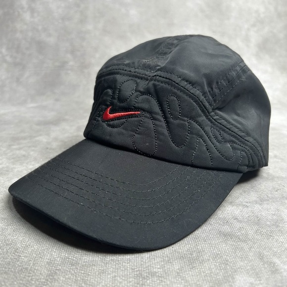 CRAZY RARE Nike Flame Fire Dri Fit Featherlight Black 5-Panel StrapbackHat Y2K